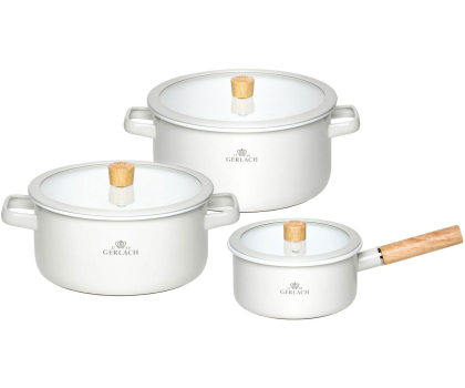 Garnek GERLACH Komplet garnków Natur Enamel - 6 elementów - Biały